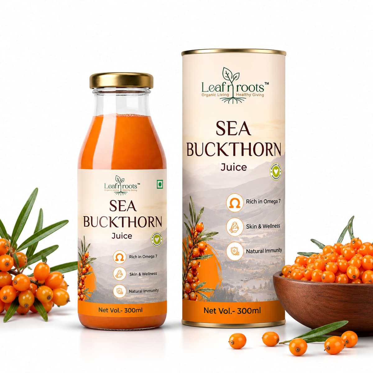 Leafnroots Sea Buckthorn Juice | Rich in Omega 3, 6, 7 & 9 | 300ml